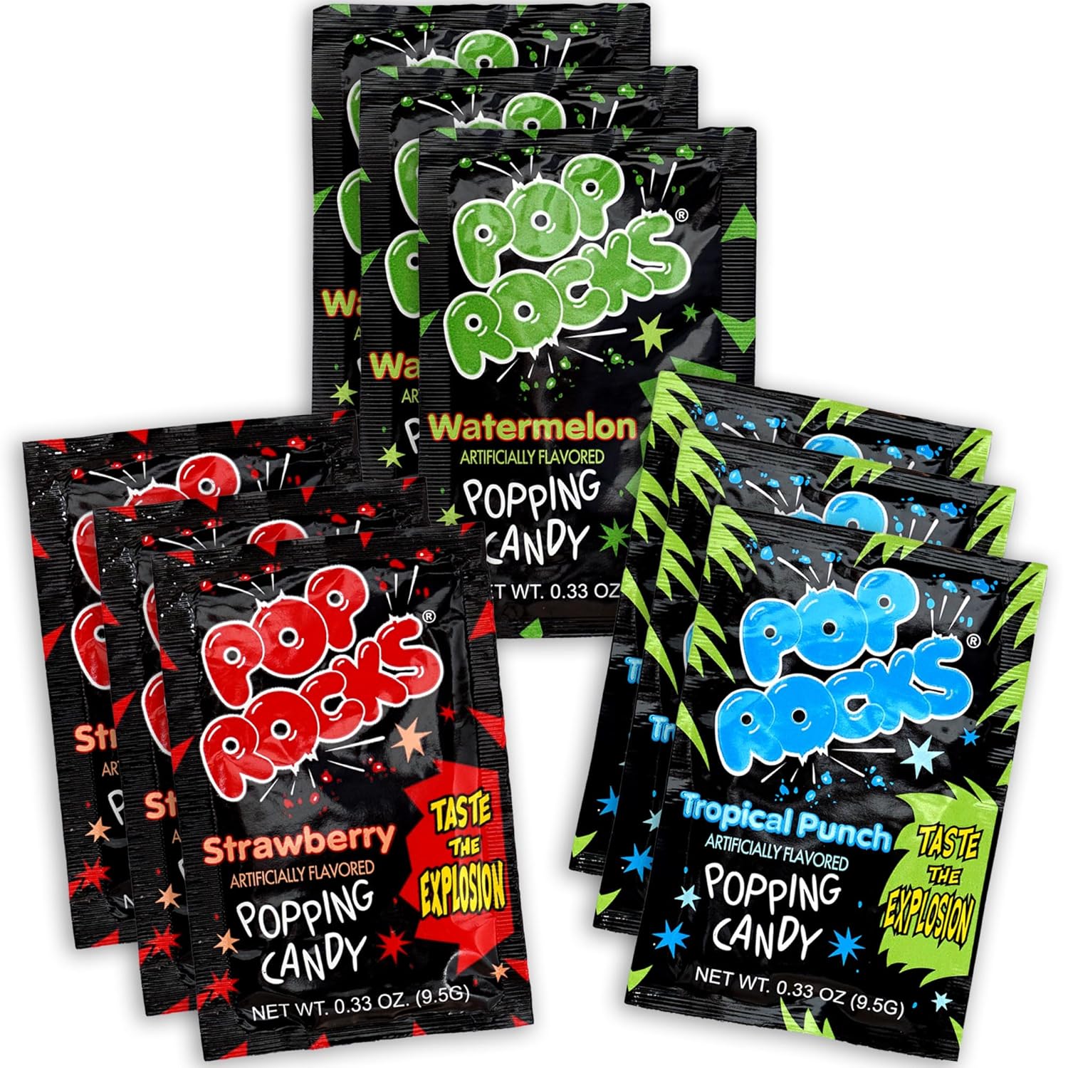 The Hampton Candy Company Pop Rocks Candy 9 Pack, 3 Flavors of Each - Watermelon, Strawberry, Tropical Punch