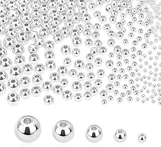 PH PandaHall 5 Sizes Smooth Round Beads, 300pcs 14K Silver Plated Beads Little Round Beads Seamless Ball Beads Long-Lasting Spacers for Hawaii Layered Bracelet Necklace Jewelry DIY Crafts 2/3/4/5/6mm