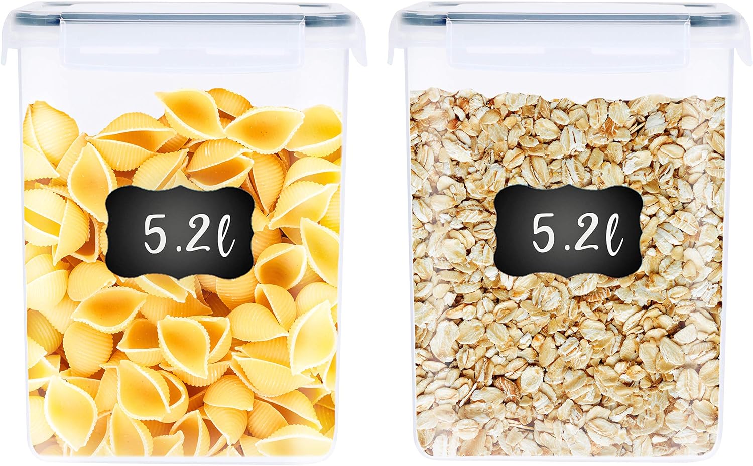 George Olivier 2 x 5.2L Airtight Food Storage Container Set + 4 Chalkboard Labels & Marker - Non-BPA Plastic - Flour & Rice Canister