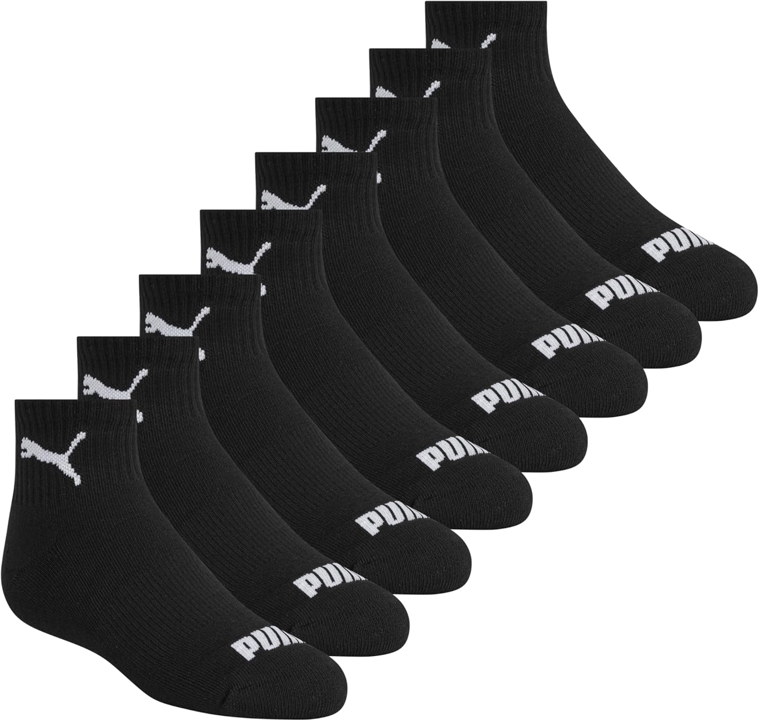 PUMA boys 8-pack High Quarter Crew Socks, Everyday Wear, Extra Cushion & Arch Support