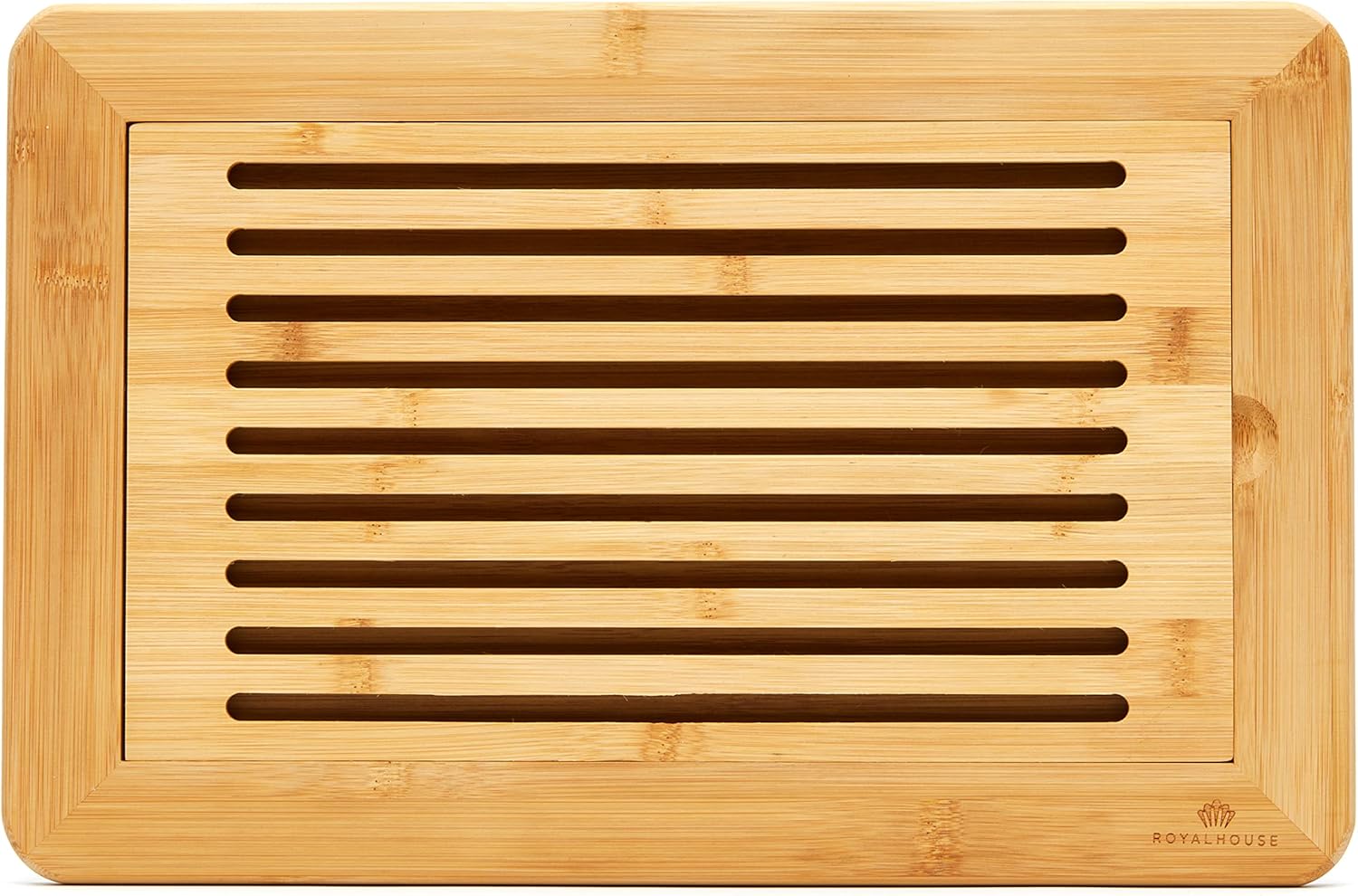 RoyalHouse Large Premium Natural Bamboo Bread Cutting Board with Crumb Tray, Bread Serving Tray for Kitchen