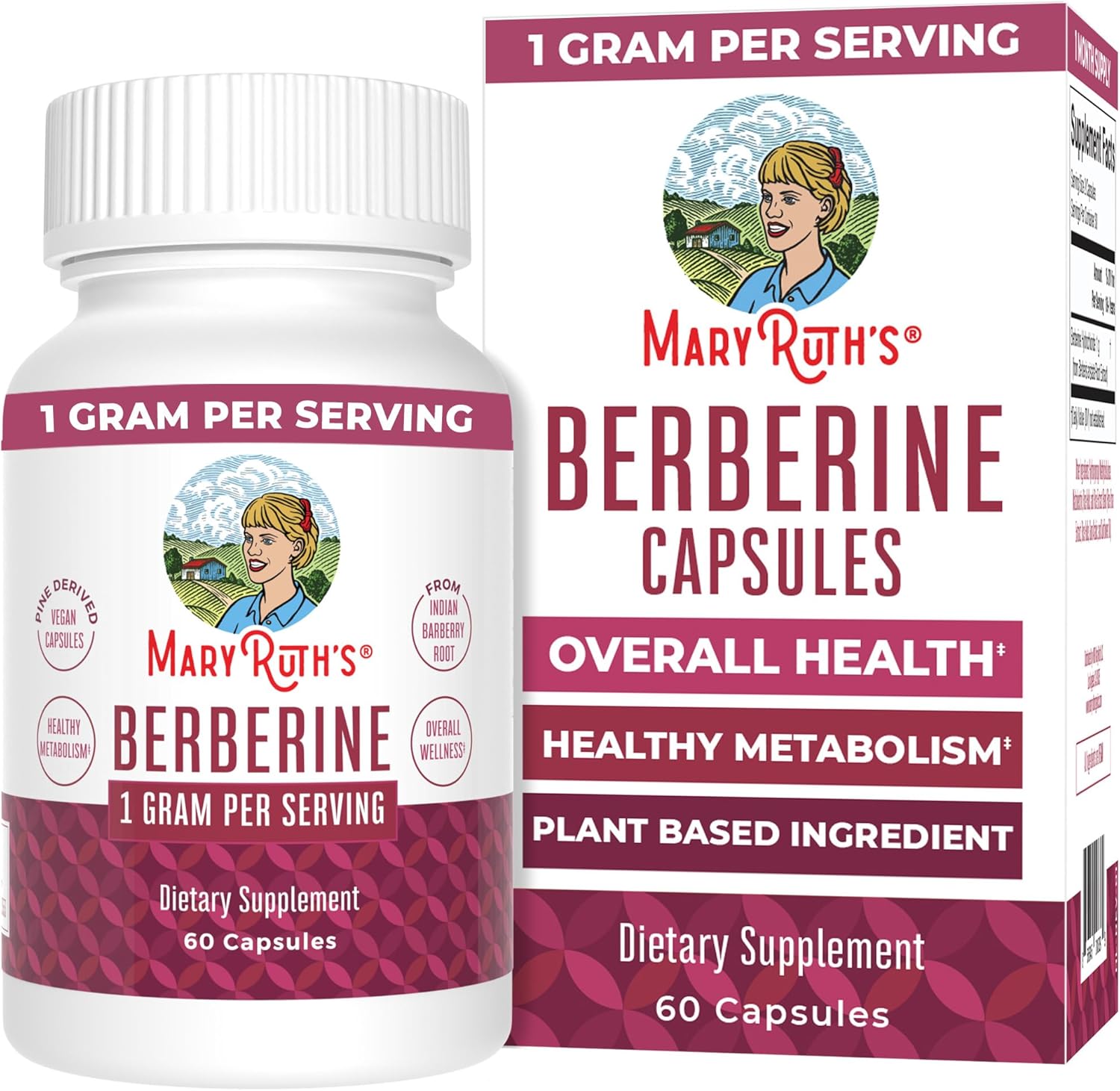 MaryRuth Organics Berberine Supplement | 1000 mg Per Serving | 1 g Berberine | Healthy Metabolism with Diet and Exercise | Overall Health | Vegan Capsules | 30 Serving
