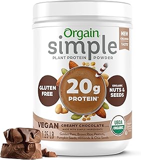 Orgain Organic Simple Vegan Protein Powder, Chocolate - 20g Plant Based Protein, With less Ingredients, No Artificial Sweeteners, Gluten Free, No Lactose Ingredients, 1.25 lb (Packaging May Vary)