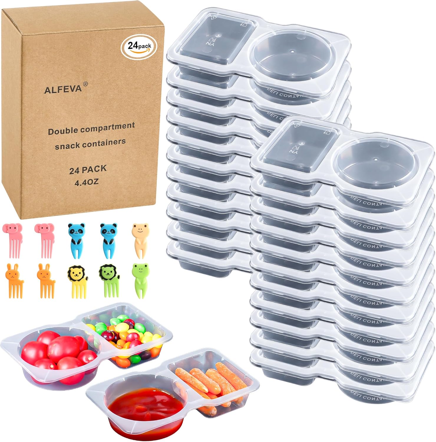 24 Pcs reusable snack containers with Lids, snack containers for kids adults10 Forks,snack pack containers - Lightweight and Stackable, Microwaveable/refrigerator safe