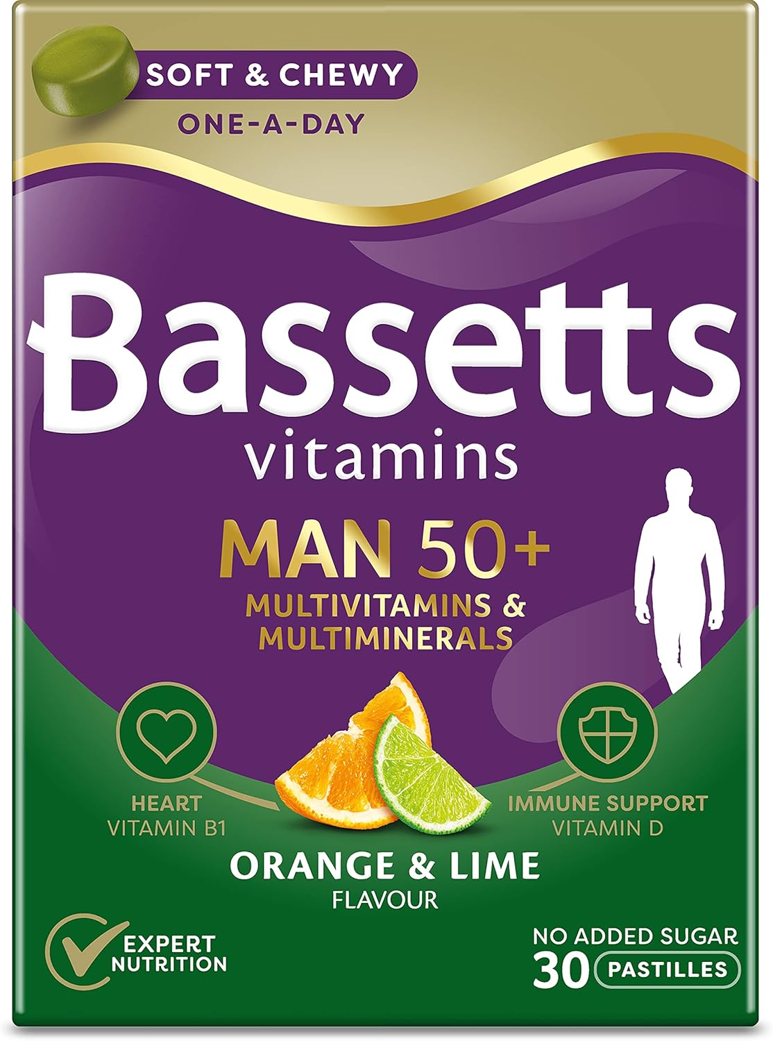 Bassetts Vitamins Man 50+ Multivitamins & Multiminerals Orange & Lime Flavour 30 Gummy Pastilles
