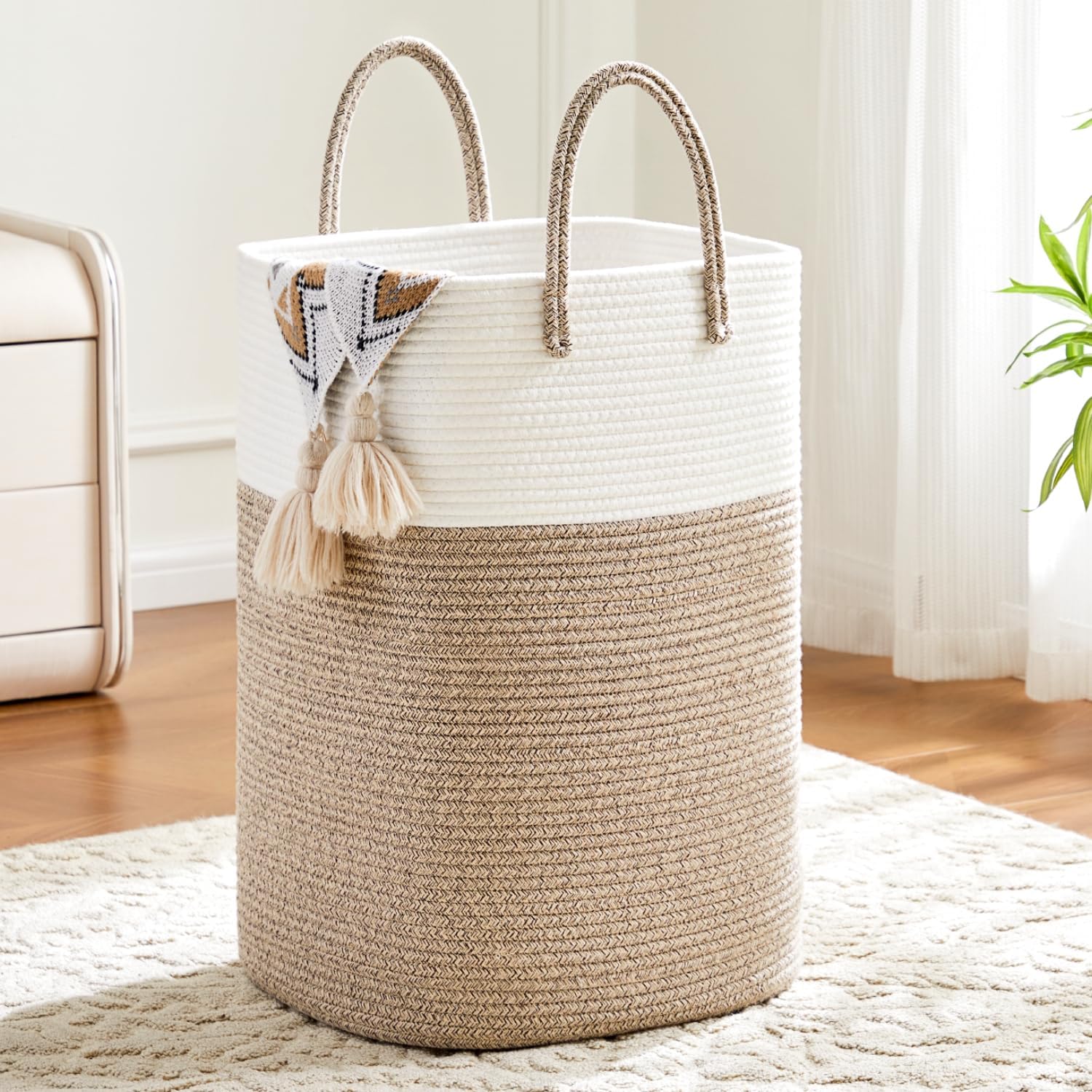 Laundry Basket,Woven Cotton Rope Laundry Hamper,60L Versatile Storage for Dirty Clothes,Baby Toys,and Blankets in Bathroom, Nursery,and Living Room
