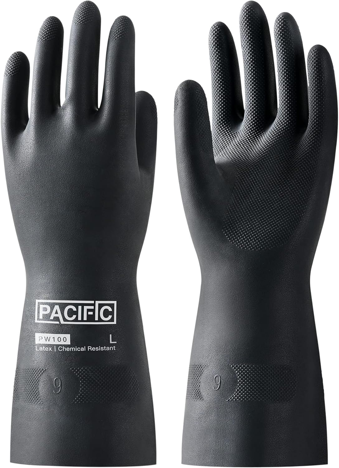 PACIFIC PPE Chemical Resistant Gloves, Heavy Duty Industrial Rubber Gloves, Resist Acid, Alkali and Oil, 12.6", Large