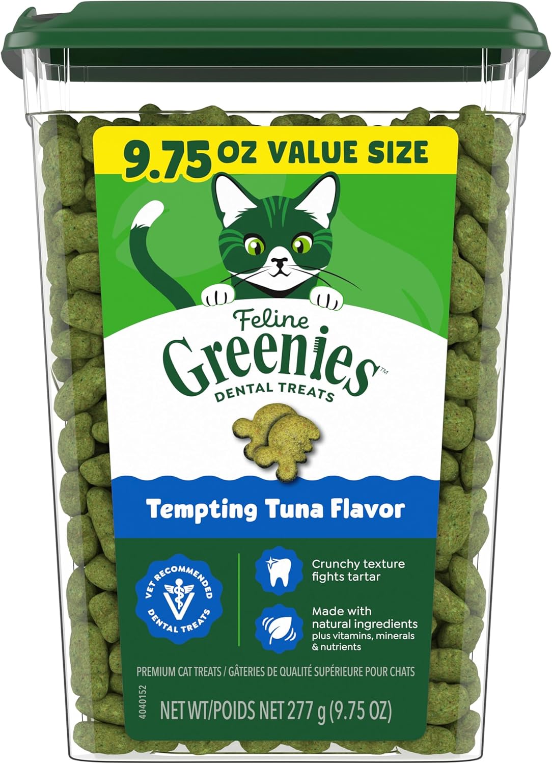 Greenies Cat Treats, Veterinarian-Recommended Adult Natural Dental Cat Treats, Tempting Tuna Flavor, 9.75 oz. Tub