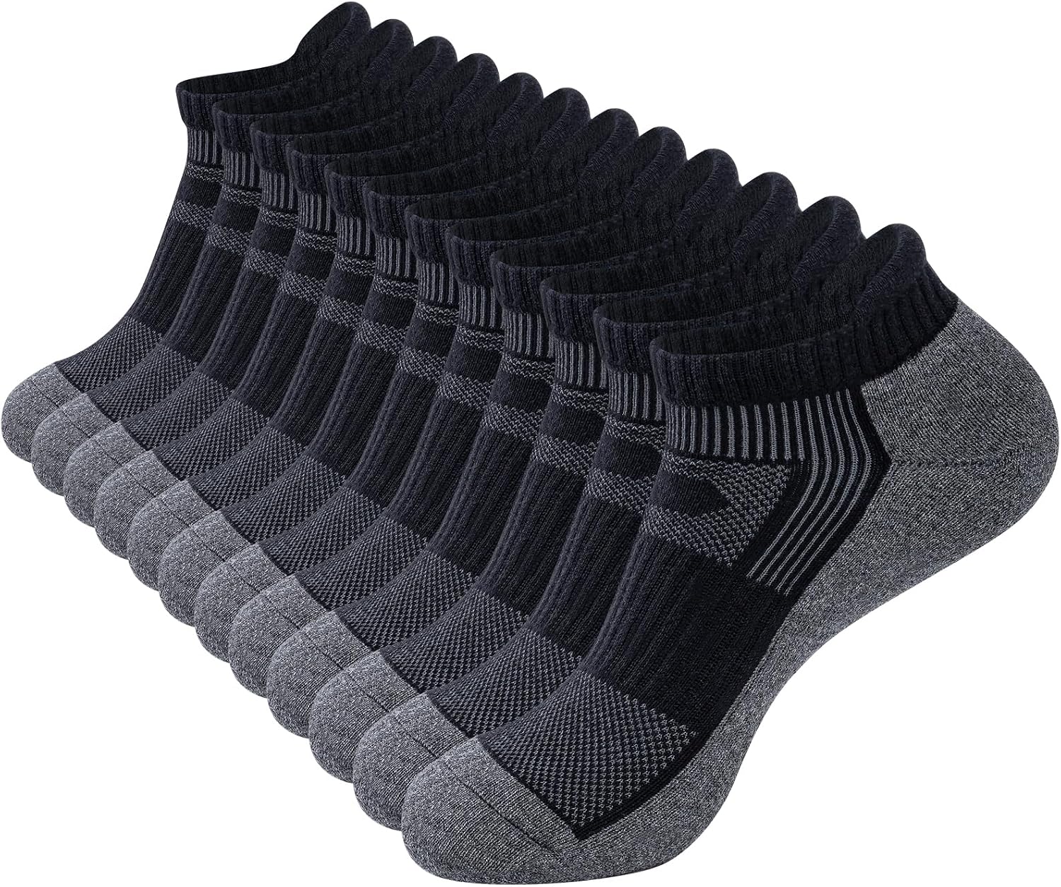 Mens Running Socks, Cushioned Anti Blister Trainer Socks, Black White Ankle Socks for Men Women, Moisture-Wicking Short Cotton Socks for Sports, Gym, Walking and Daily, 6 Pairs