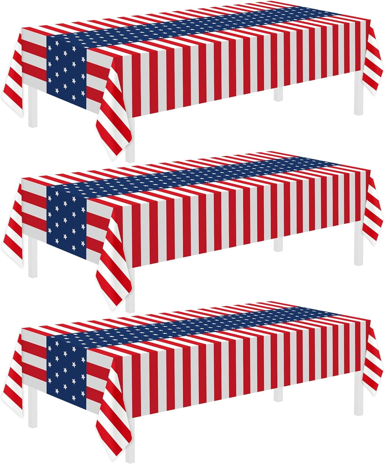 Childom 3 Pack Patriotic Tablecloth,Disposable Plastic Tablecloth 54"x108" Patriotic Decorations,Birthday Party Table Cloth for Kids,Patriotic Themed Party Supplies for Outside,Picnic,Camping,Memorial