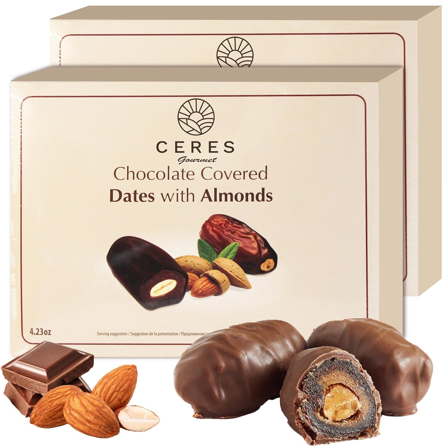 Dark Chocolate Coated Medjool Dates Stuffed with Almonds for Mothers Day 2 Packs-8.46 Oz, Premium Bitter Chocolate Covered Dates (Almond)