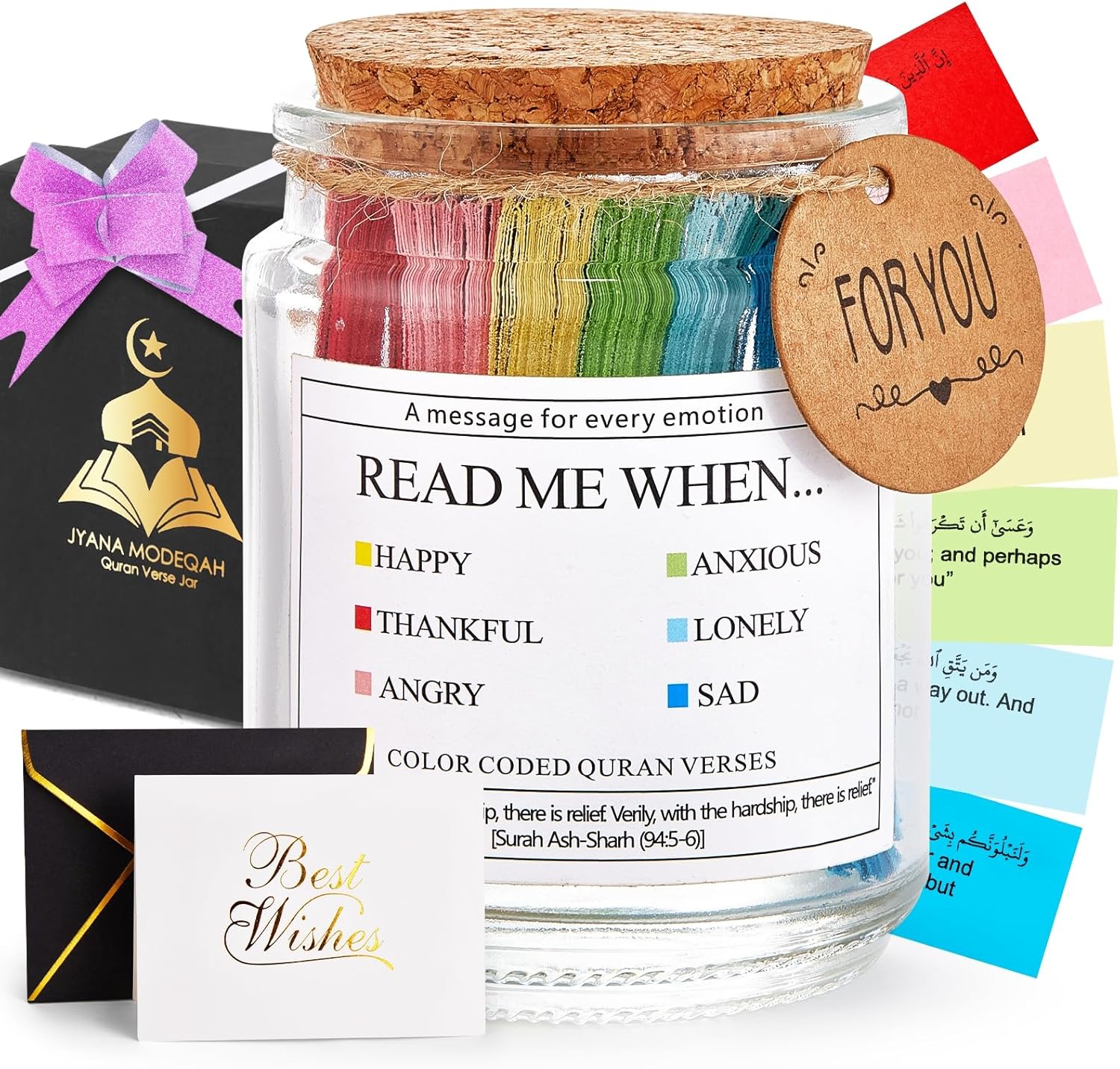 99 Quran Verses Jar in Arabic and English - Islamic Gifts for Muslim Women, Men, Kids - Ramadan & Eid Gifts, Read Me When Quran Jar, Quranic Affirmations, Islamic Decor, Ramadan Decorations for Home
