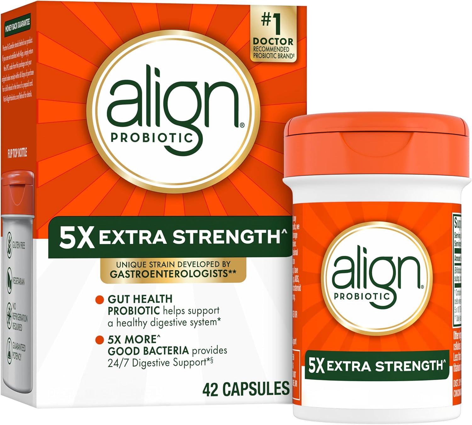 Align Probiotic Extra Strength, Probiotics for Women and Men, #1 Doctor Recommended Brand‡, 5X More Good Bacteria^ to Help Support a Healthy Digestive System*, 42 Capsules (Packaging May Vary)