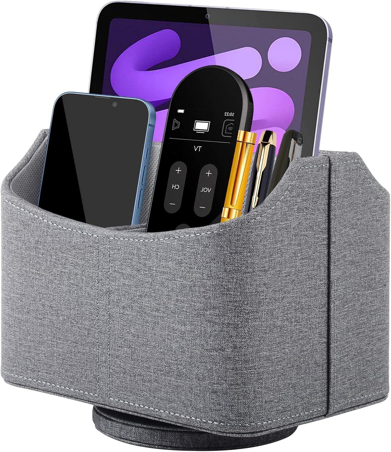 XNONE Pu Leather Remote Control Holder with 5 Compartments,360 Degrees Rotatable Desktop Supply Organizer for Pen,TV Control,Phone,Mini IPad Notebook,Eyeglasses,Makeup Brush Storage Box (Grey)