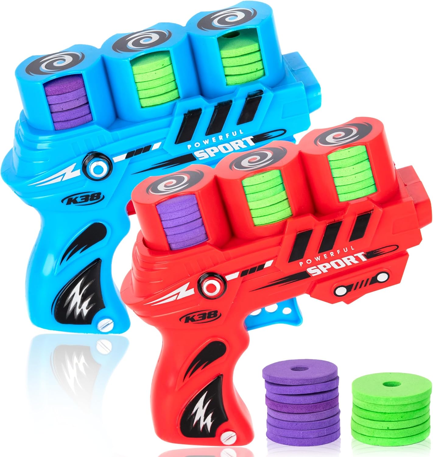 ArtCreativity Foam Disc Shooter Set of 2 Disc Guns with 36 Flying Discs, Fun Toy Foam Blasters for Kids, Outdoor Games, Summer Activities, and Party Favors for Ages 8-12