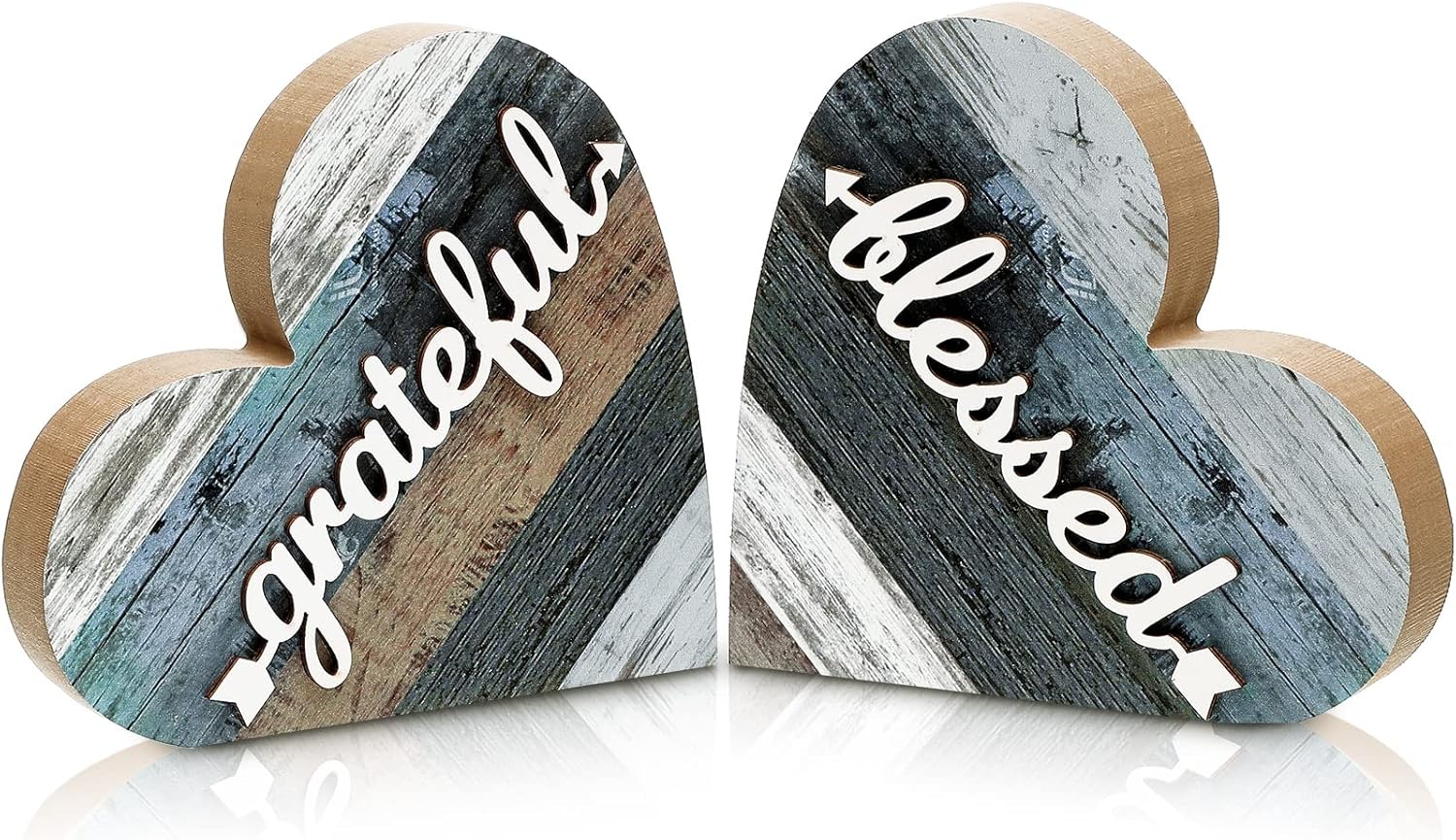 Jetec 2 Pcs Rustic Wood Home Sign Farmhouse Love Wooden Heart Shaped Table Centerpiece Valentines Day Decoration for Home Kitchen Living Room Dining Room Table Decoration (Grateful Style)