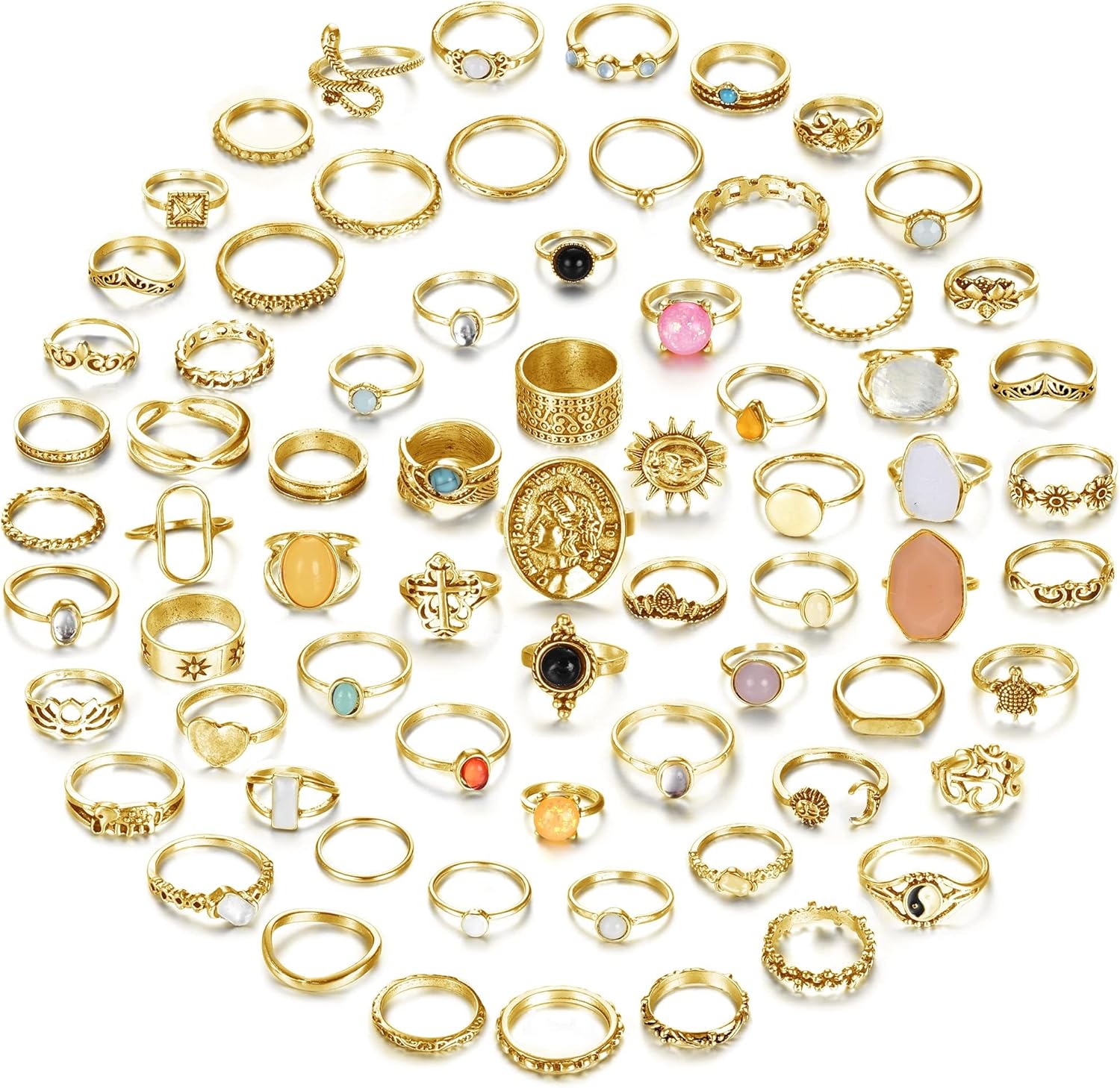 Subiceto 70 Pcs Vintage Crystal Ring Set Silver Knuckle Rings for Women Bohemian Stackable Joint Rings Retro Boho Stacking Joint Finger Rings Pack