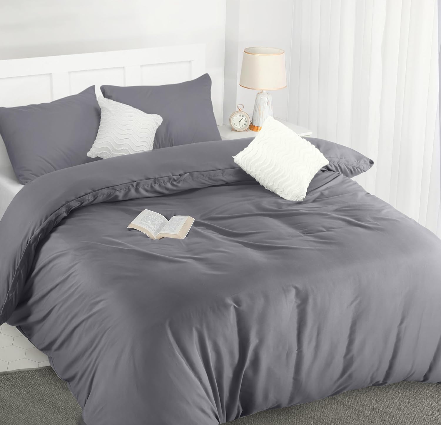 Utopia Bedding Duvet Cover Double - Soft Microfibre Polyester - Bedding Quilt Cover Set, with Pillow cases (Grey)