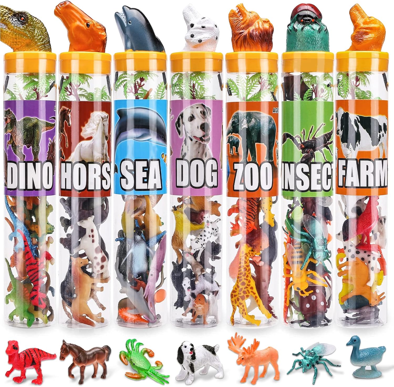 95 Pcs Small Animal Toys, Assorted Mini Ocean, Zoo, Farm, Dinosaur, Insect, Dog and Horse Figure, Little Plastic Animals Figurine for Easter, Sensory Bin Stuffers, Birthday Gifts,Kid 3-5