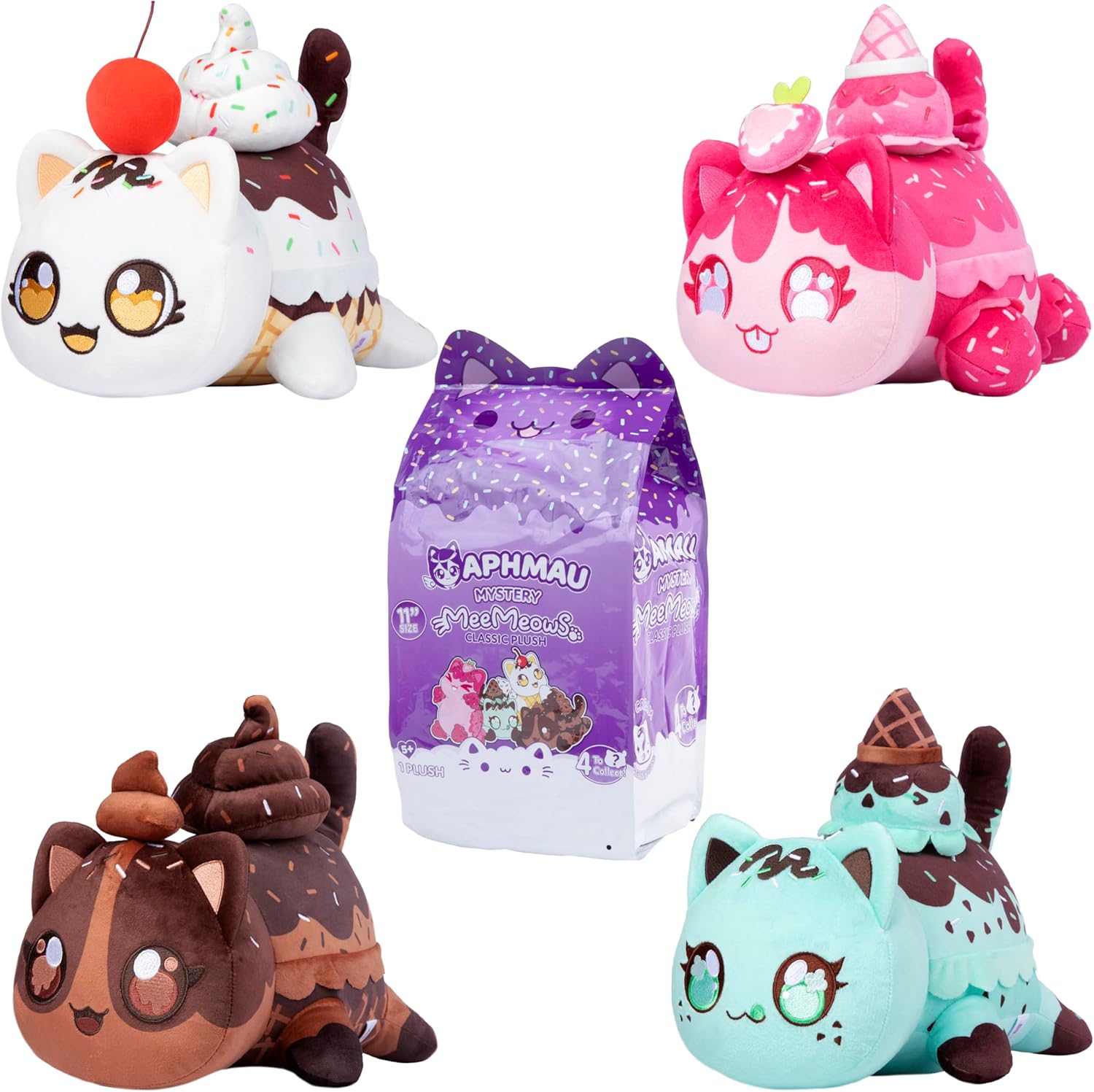 Aphmau MeeMeows 11” Classic Mystery Plush, Ice Cream; YouTube Gaming Channel, Plush Mystery Box, Blind Box, 1 of 4 Possible Ice Cream MeeMeows, Official Merch