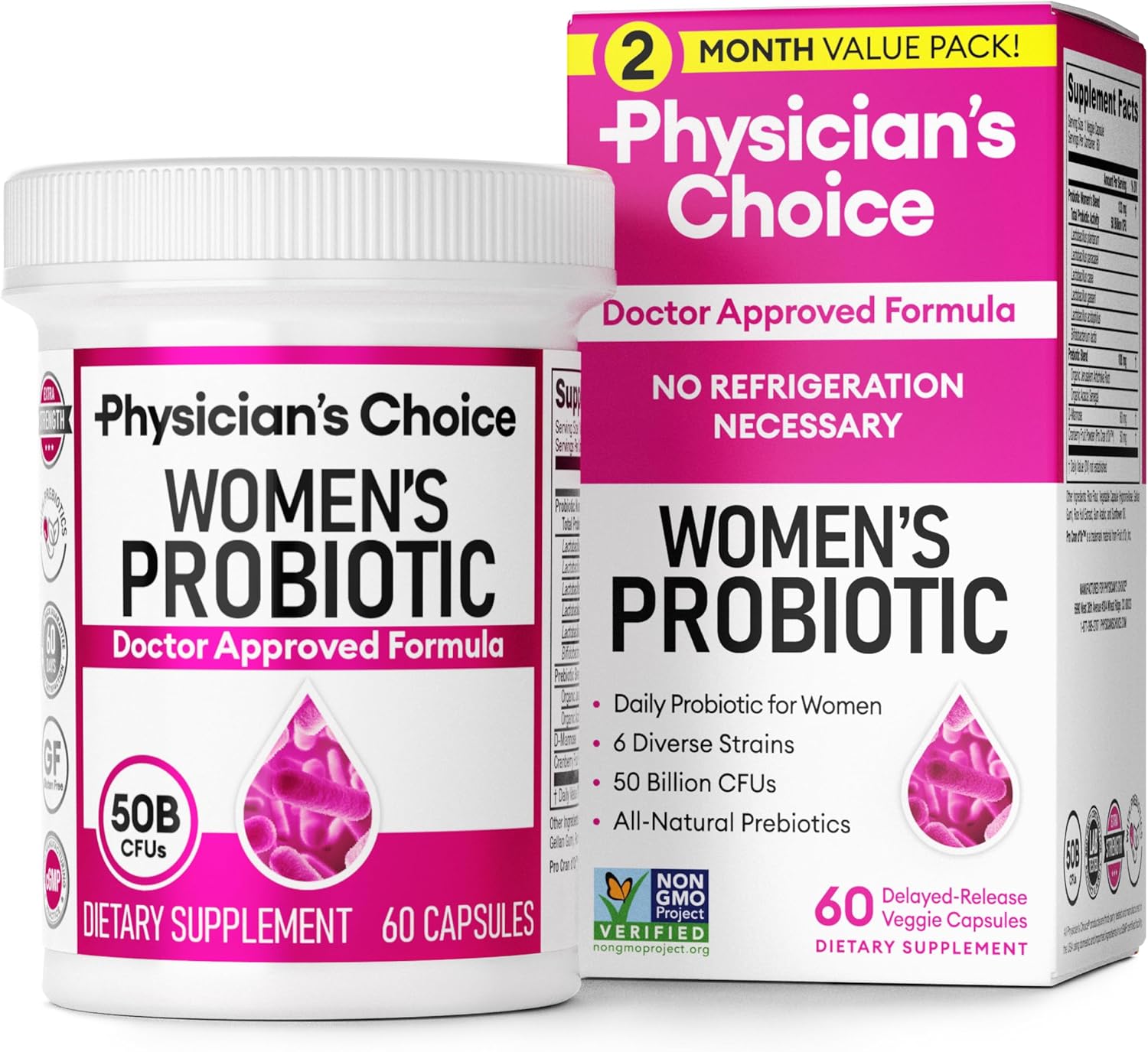 Physician's Choice Probiotics - PH Balance, Digestive, UT, & Feminine Health - 50 Billion CFU - 6 Unique Strains for Women - Organic Prebiotics, Cranberry Extract+ - Probiotic - 60 CT