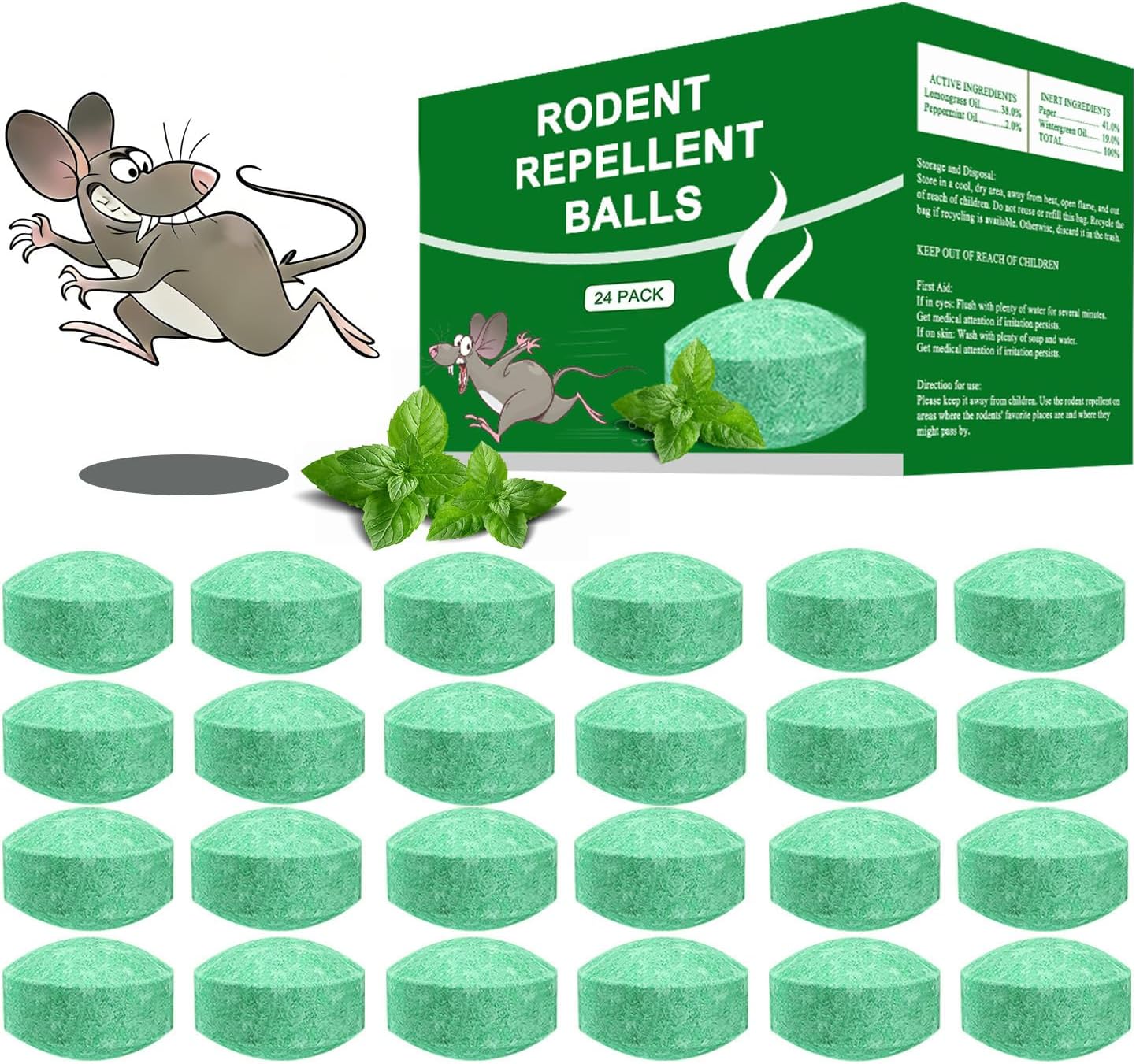 Mouse Rodent Repellent, 24 Pack Peppermint Oil to Repel Mice and Rats– Works for Mice Repellent, Squirrels, Indoor/Outdoor Use, Safe for Homes & Pets