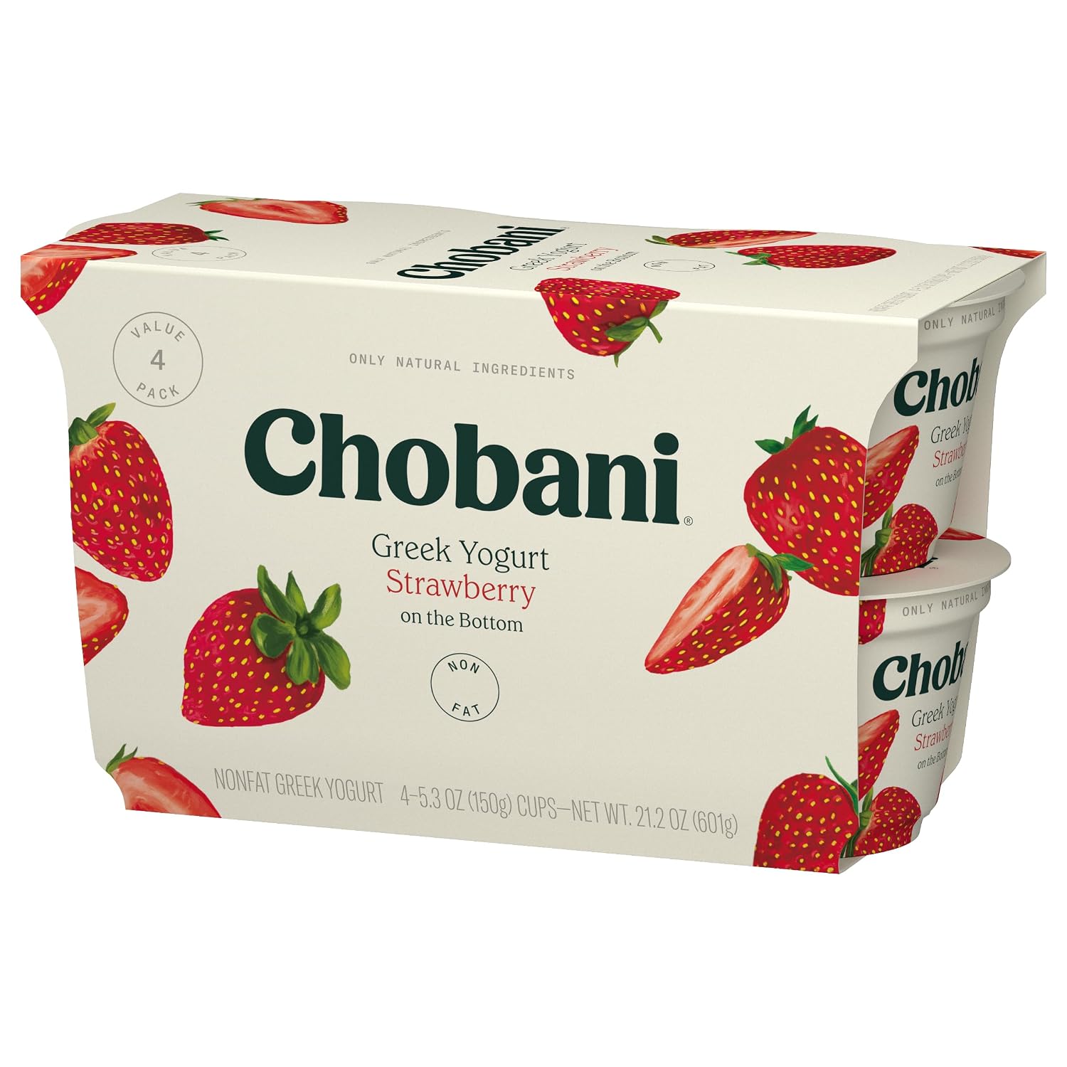 Chobani® Non-Fat Greek Yogurt Strawberry on the Bottom 5.3oz 4-pack