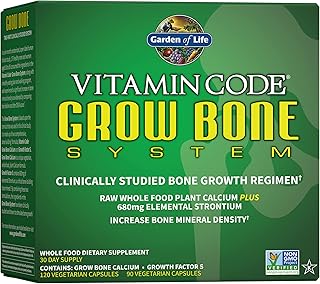 Garden of Life Calcium Supplement - Vitamin Code Grow Bone Made with Whole Foods, Strontium, Magnesium, K2 MK7, Vitamin D3 & C Plus Probiotics for Gut Health, 30 Day Supply