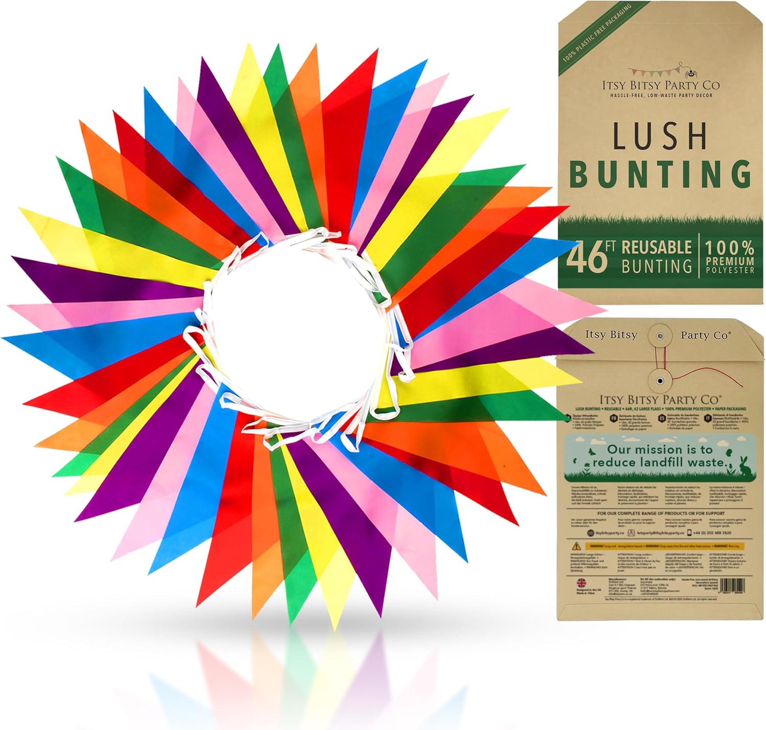 Premium Reusable Bunting Banner - Bunting Outdoor Waterproof - As Seen on TV - Polyester Fabric Bunting - Outdoor Party Decorations, Garden Bunting,Festival/Birthday Decoration (46ft,42 Large Flags)