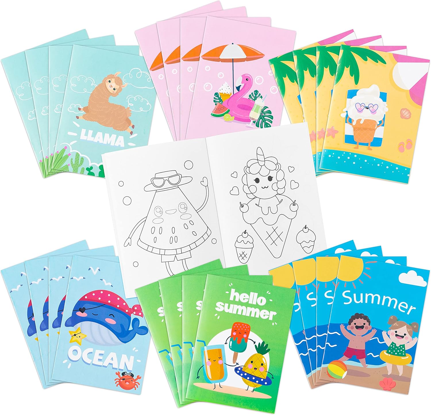 WATINC 24PCS Summer Coloring Books for Kids DIY Art Book Summer Beach Pages to Color for Little Kids Fun Assorted Designs Children Art Activity Gift Set for Birthday Gift Party Supplies