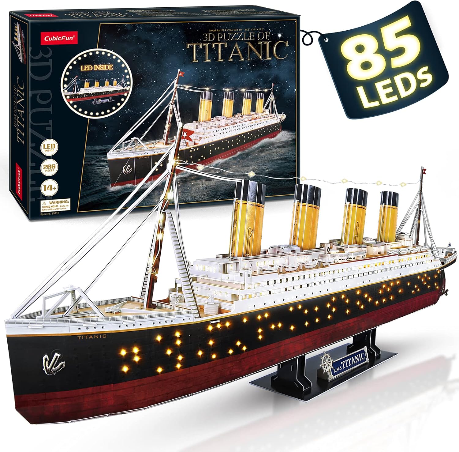 CubicFun Titanic 3D LED Puzzles for Adults 88 CM 266 Pieces,Titanic Toys for Teens, Home Decor Birthday Gifts Adults Teacher Gift Dad's Gift