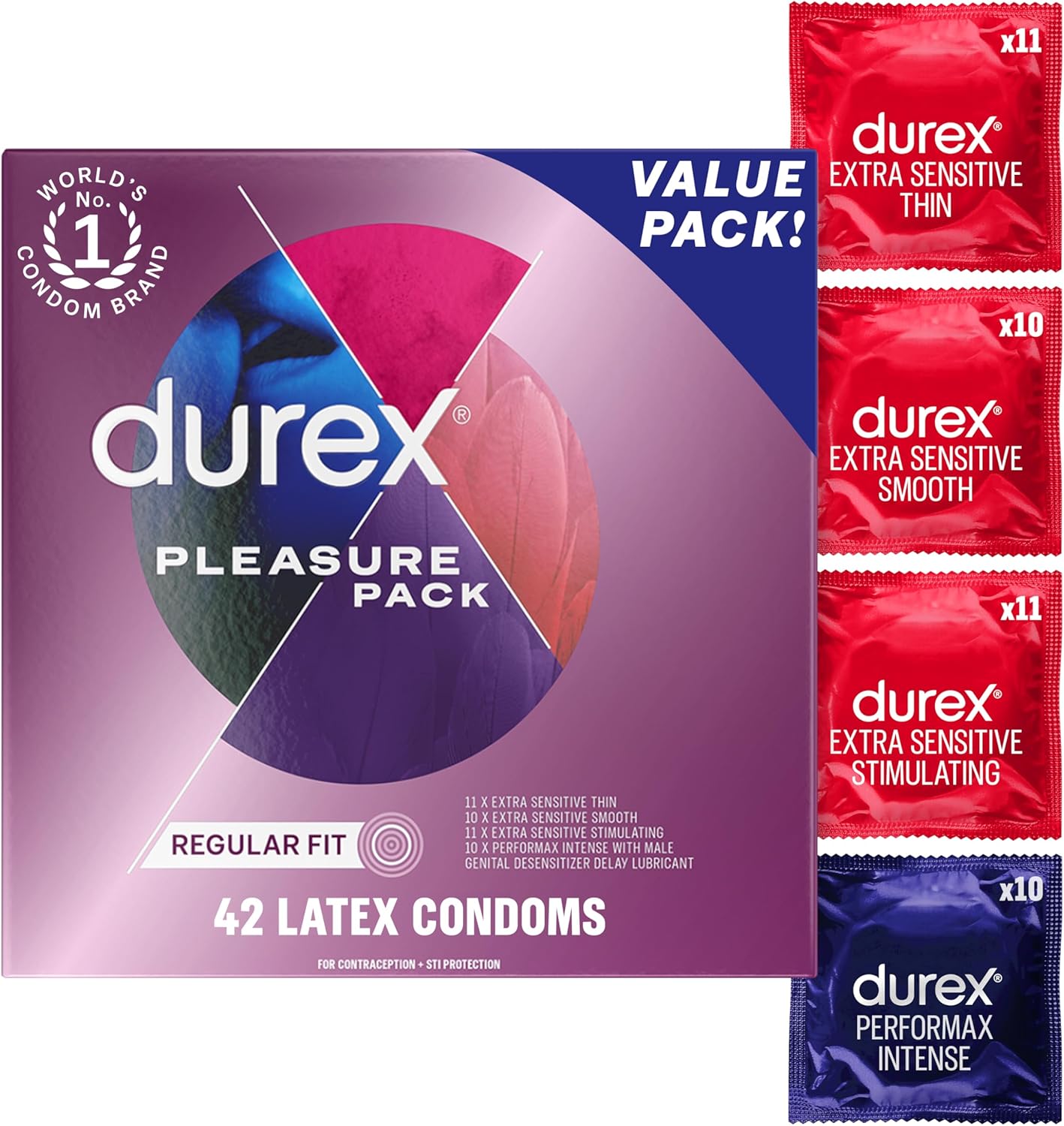 Condoms, Durex RED Extra Sensitive, Ultra Fine, Extra Lubricated Natural Rubber Latex Condoms for Men, 42 Count, FSA & HSA Eligible