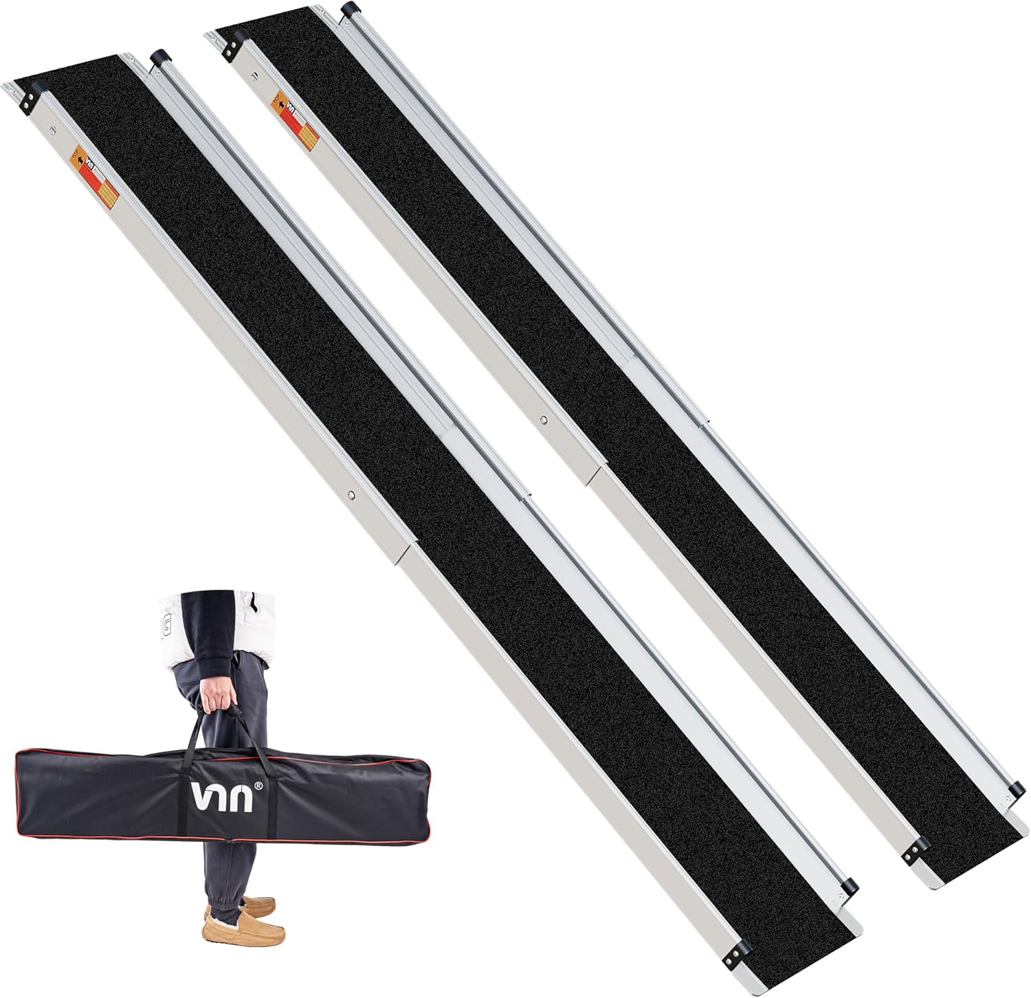 VNN Adjustable Wheelchair Ramp, 4-7 FT Portable Wheelchair Ramp for Home Step, Door Threshold Wheelchair Ramps for Home, Non-Slip Aluminum Scooter Ramp for Car, Doorways, Curbs, Stairs