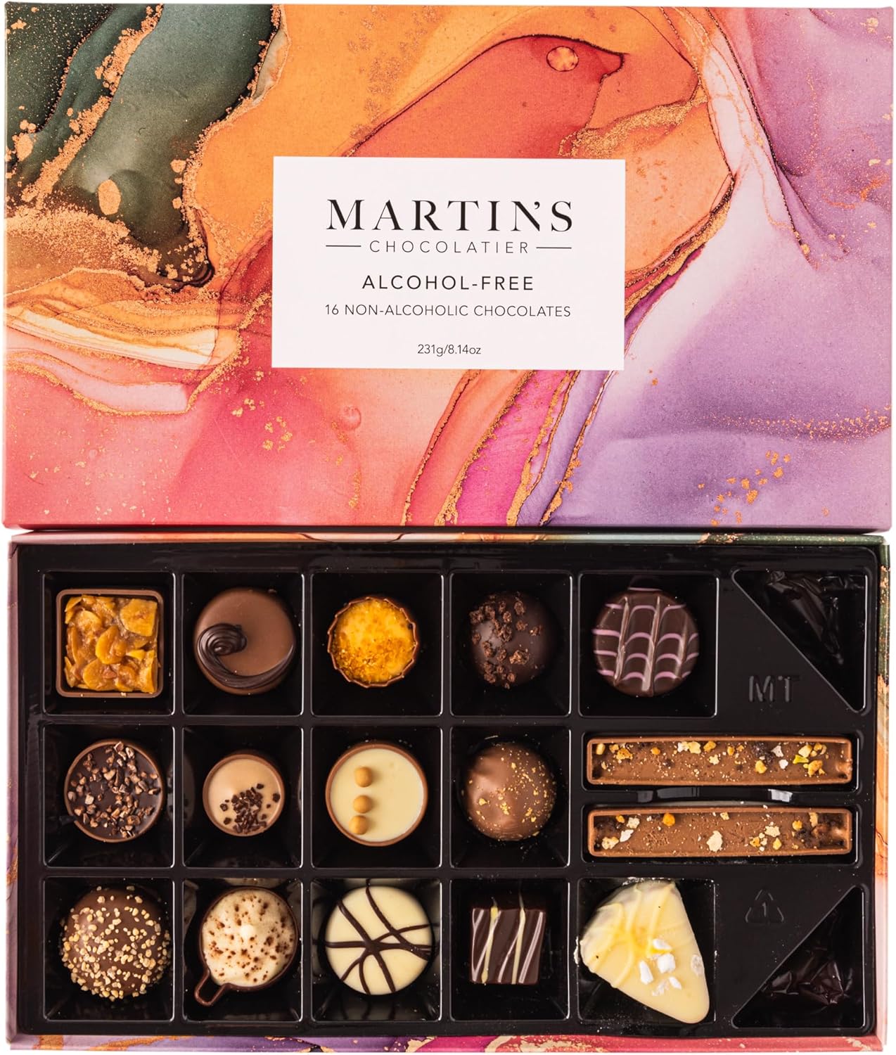 Martin’s Chocolatier Alcohol Free Signature Collection | 16 Luxury Chocolates Gift Box | Milk, White, Dark Belgian Chocolate Assortment for Christmas, Birthdays, Anniversary & Celebrations (231g)