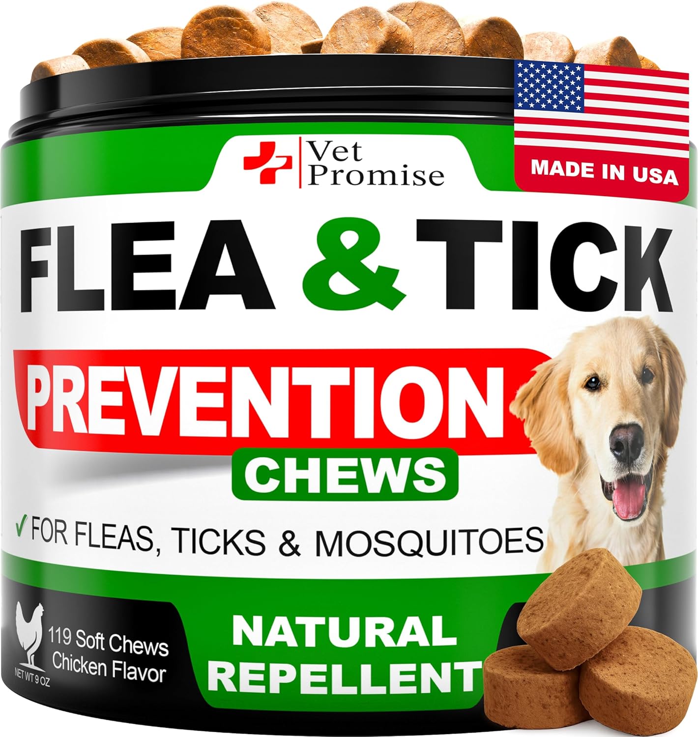 Flea and Tick Prevention for Dogs Chews - Natural Dog Flea and & Tick Control - Advanced Oral Pills Supplement Treatment for All Breeds & Size - Vet Formulated - Soft Chewables - Made in USA