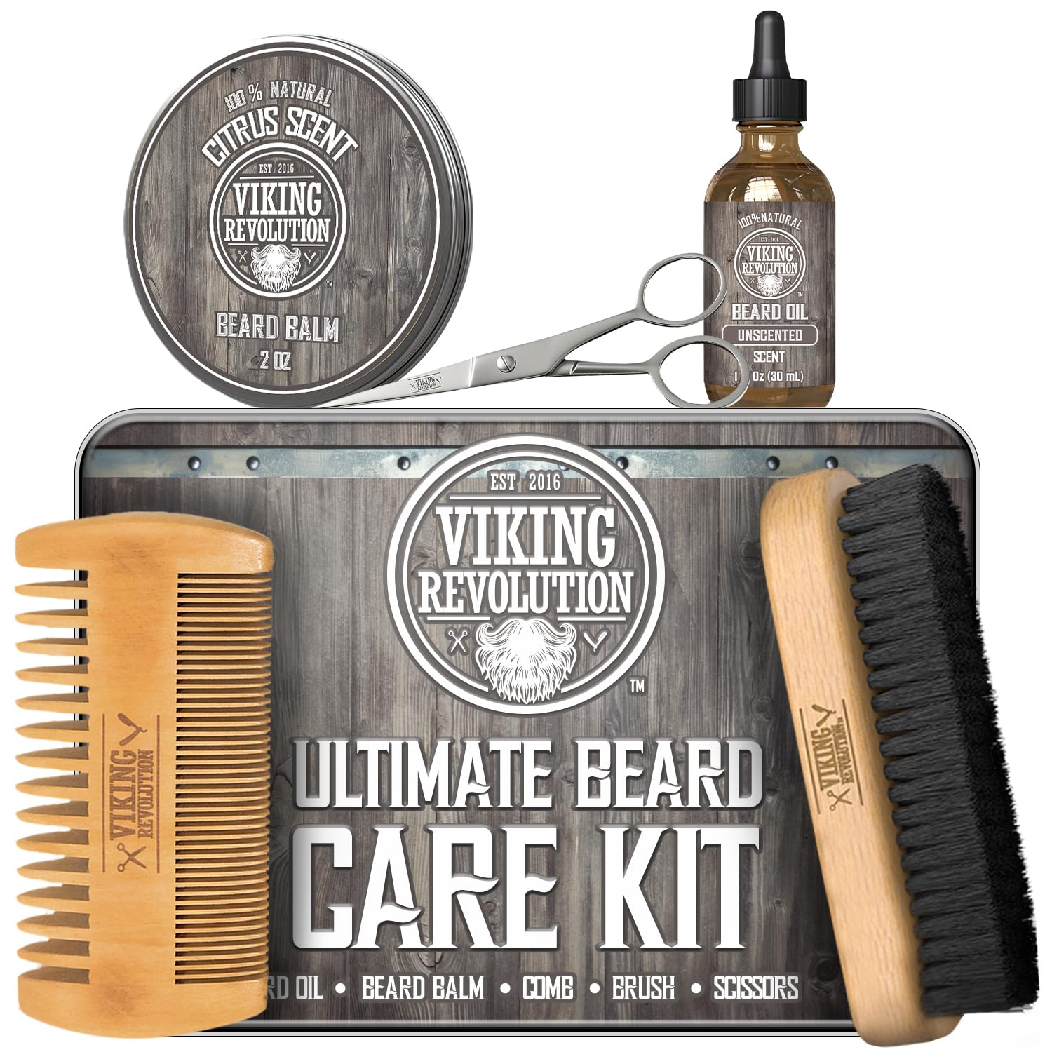 Viking Revolution - Ultimate Beard Kit - Beard Grooming Kit with Beard Brush, Beard Comb, Beard Balm, Beard Oil, Beard & Moustache Scissors - Gifts for Men