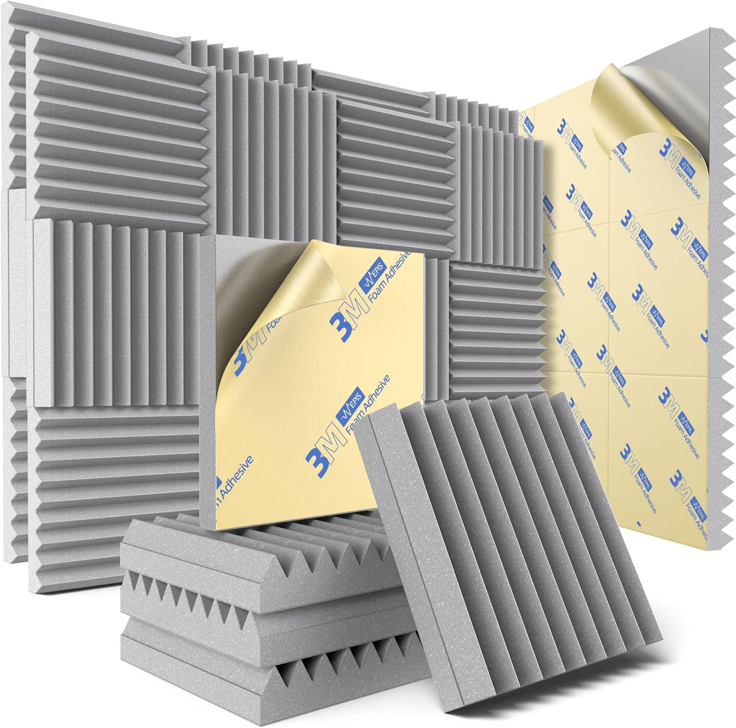 36 Pack Sound Proof Foam Panels for Wall with Self Adhesive, 2" X 12" X 12" High Density Acoustic Panels Sound Absorbing Quick-Recovery, Wedges Soundproof Wall Panels for Gaming & Studio Decor - Gray