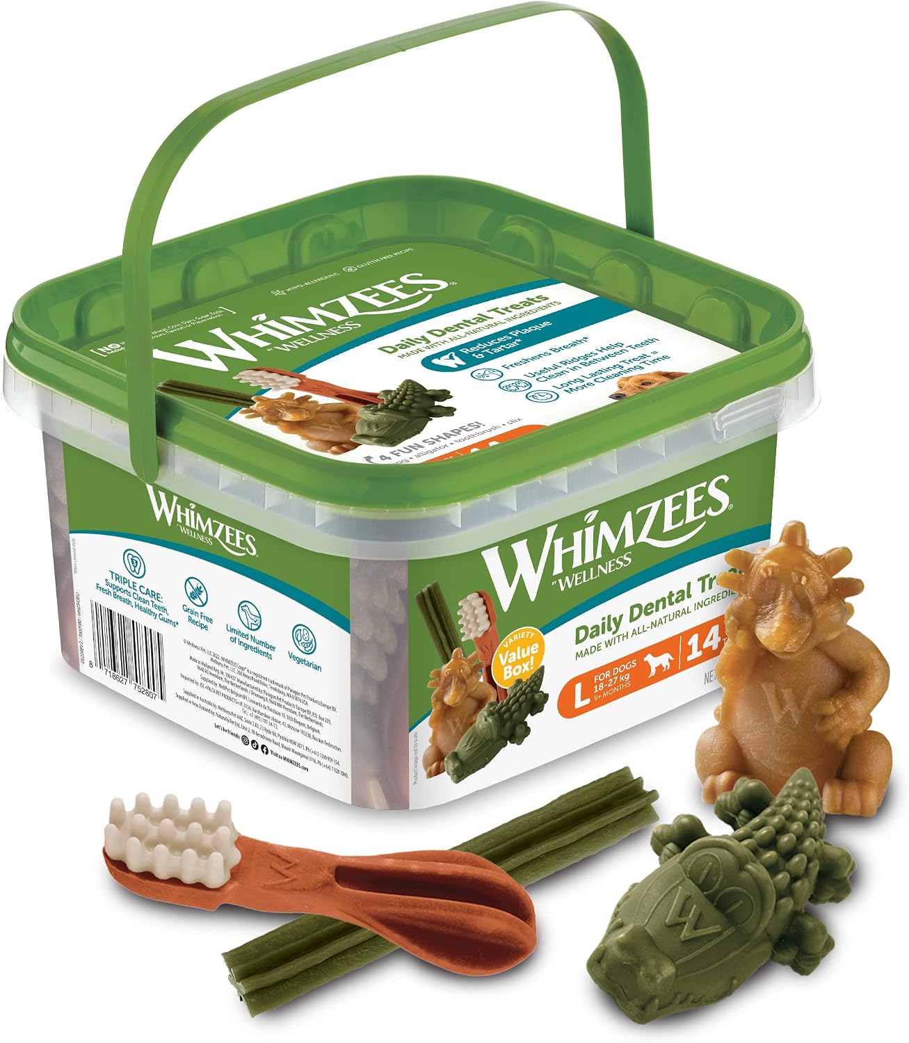 WHIMZEES Variety Box Dental L, 14 Pieces – Mixed Shapes, Size L