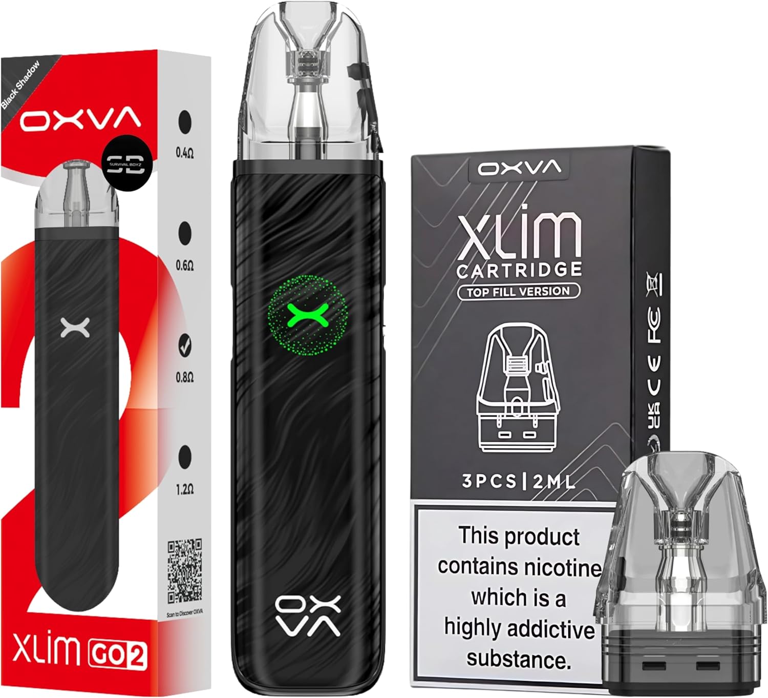 Oxva Xlim Go 2 Vape Pod Kit [Black Shadow + 3x 0.6Ω Pods] - 8 Colours - 2A Fast Charge, 1500mAh Battery, 30W Output, 3-Starry Light Indicator - Works with Xlim V3 and EZ Oxva Pods - No Nicotine