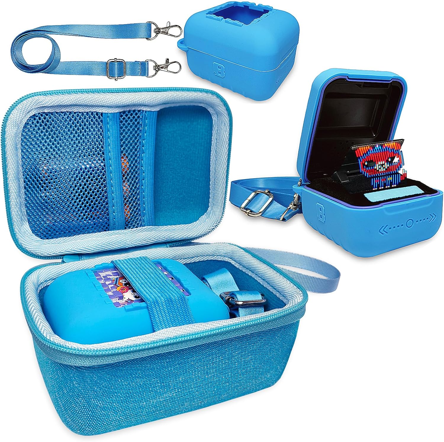 JCHPINE Hard Carrying Case and Silicone Cover for Bitzee Interactive Toy Digital Pet, Accessories Case for Bitzee Virtual Electronic Pets Original 15 Animals (Blue)