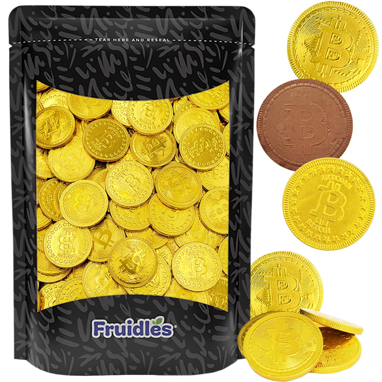 Fruidles Original Crypto Chocolate Coins, Made with Premium Belgian Chocolate, Gluten-Free, Non-GMO, Kosher Certified Dairy (100-Pack)