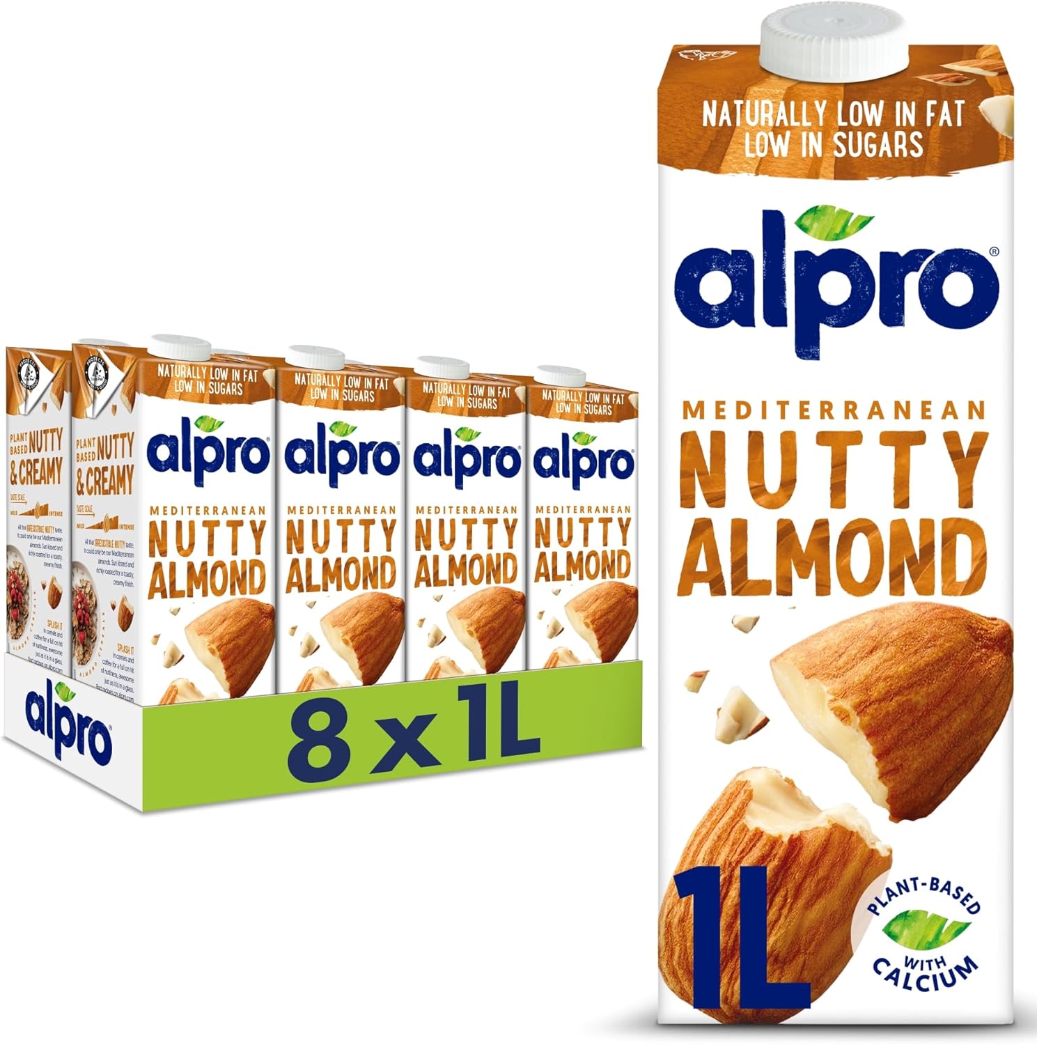 Alpro Almond Plant-Based Long Life Drink - Vegan Dairy Free & Lactose Free Milk Alternative - 1L (Pack of 8)