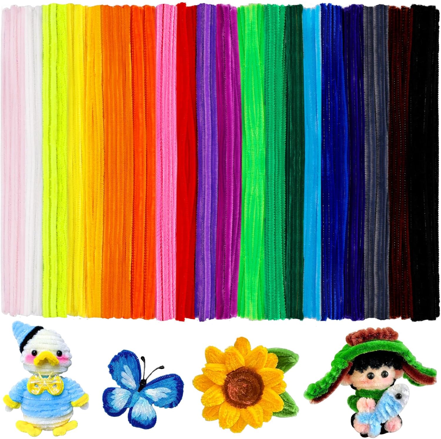 Mnuizu 200pcs Pipe Cleaners, Pipe Cleaners Craft, Multi-Color Chenille Stems for Craft, Multi-Color Fuzzy Sticks for DIY Art & Creative Crafts Decorations (20 Colors)