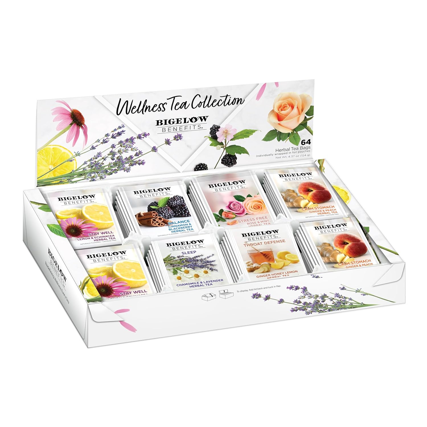 Bigelow Benefits Wellness Tea Collection, Variety Gift Box Sampler, 64 Tea Bags, (Pack of 1