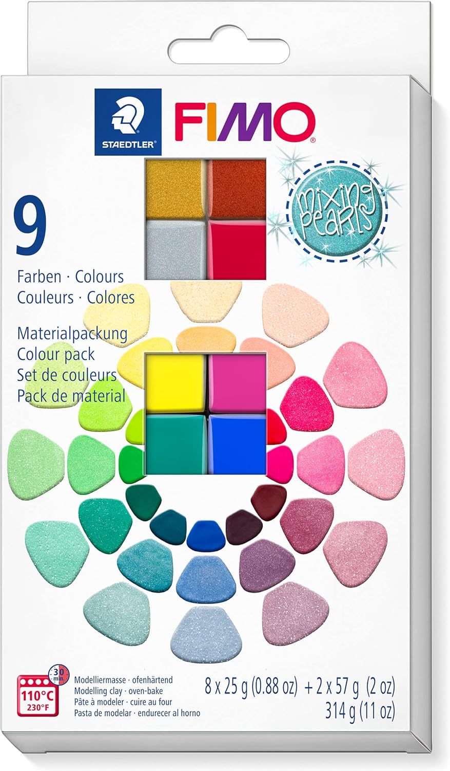STAEDTLER 8013 C10-1 FIMO Effect Oven-Hardening Polymer Modelling Clay - Mixing Pearls, Assorted Colours (Pack of 8 x 25g Half Blocks, 2 x 57g Blocks)