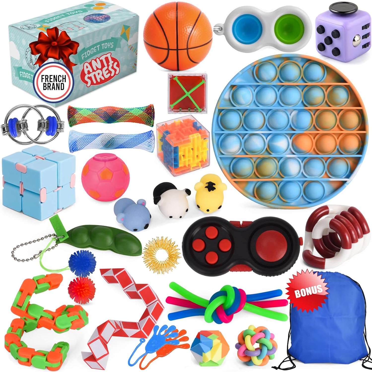 Fidget Toys Pack – Fidget Box of Stress Toys to Help with Anxiety & Boost Concentration – Sensory Toys for Autism – ADHD Fidget Toys for Kids & Adults – Ideal as Party Bag Fillers & Prizes at School