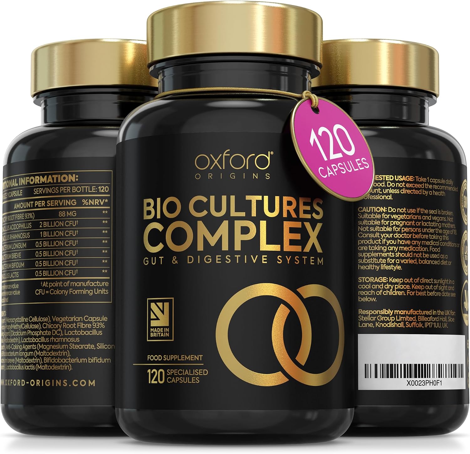 Bio Cultures Complex | 5 Billion CFU, 6 Live Culture Strains with Prebiotic FOS | 120 Vegan Capsules | One-a-Day Gut & Digestive Support | Vegan & Gluten-Free | 4-Month Supply | Made in the UK