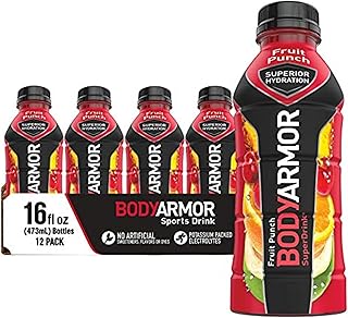 BODYARMOR Sports Drink Sports Beverage, Fruit Punch, Coconut Water Hydration, Natural Flavors With Vitamins, Potassium-Packed Electrolytes, Perfect For Athletes, 16 Fl Oz (Pack of 12)