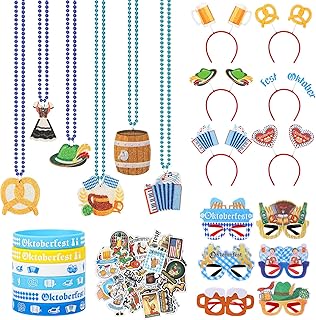 JULBEAR 80 Pcs Oktoberfest Party Accessories Set Photo Booth Props Oktoberfest Beads Necklaces Headbands Eyeglass Wristbands for Bavarian Oktoberfest Party Supplies