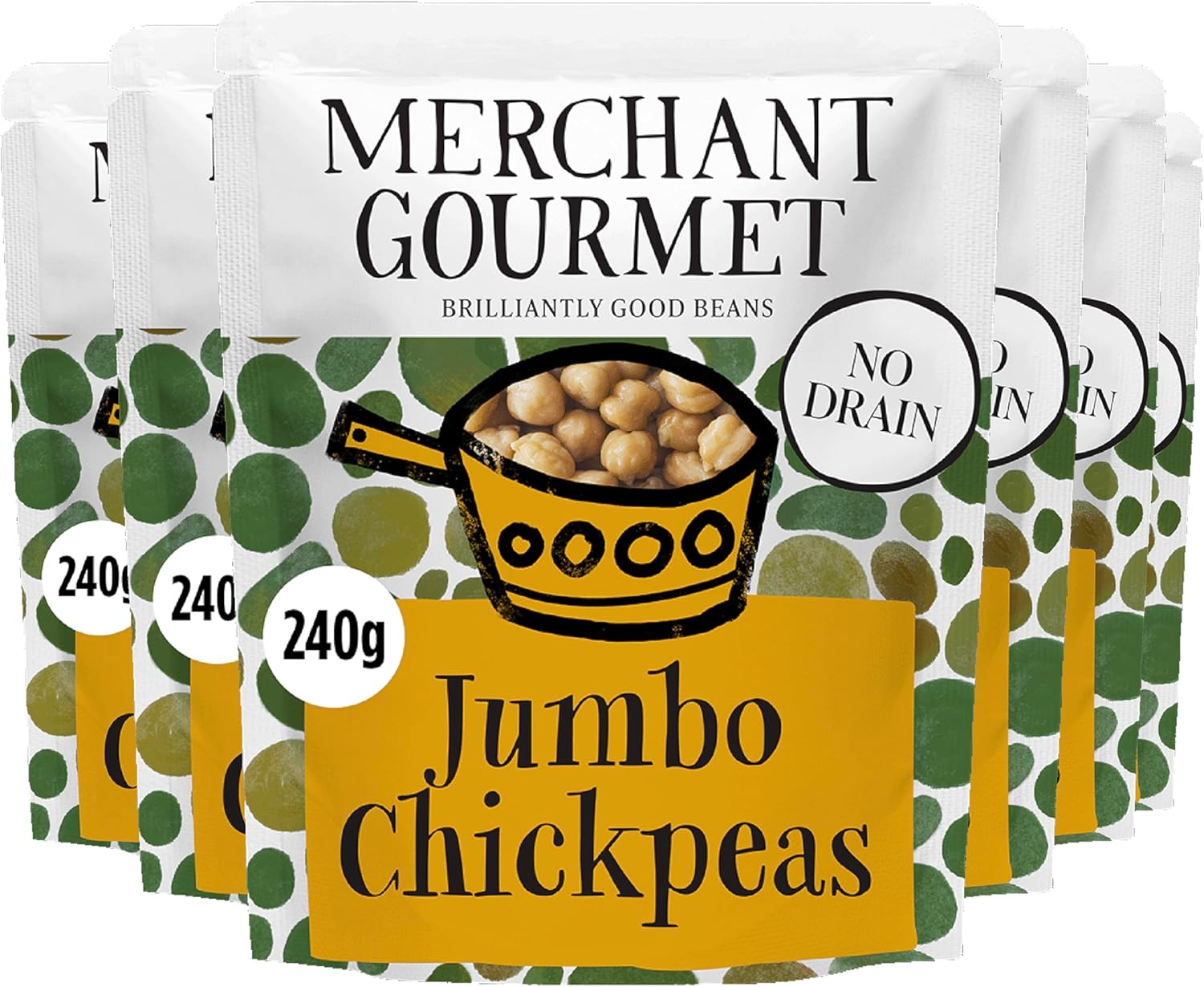Merchant Gourmet Jumbo Chickpeas with Italian Extra Virgin Olive Oil - High in Protein & Fibre, Drain-Free, Premium Ingredients, No Preservatives (6x 240g)
